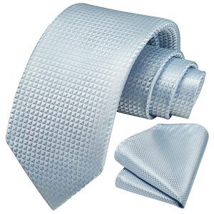 3129 Ties Blue Ties Formal Baby Blue Tie and Pocket Square Set Silk Azure
